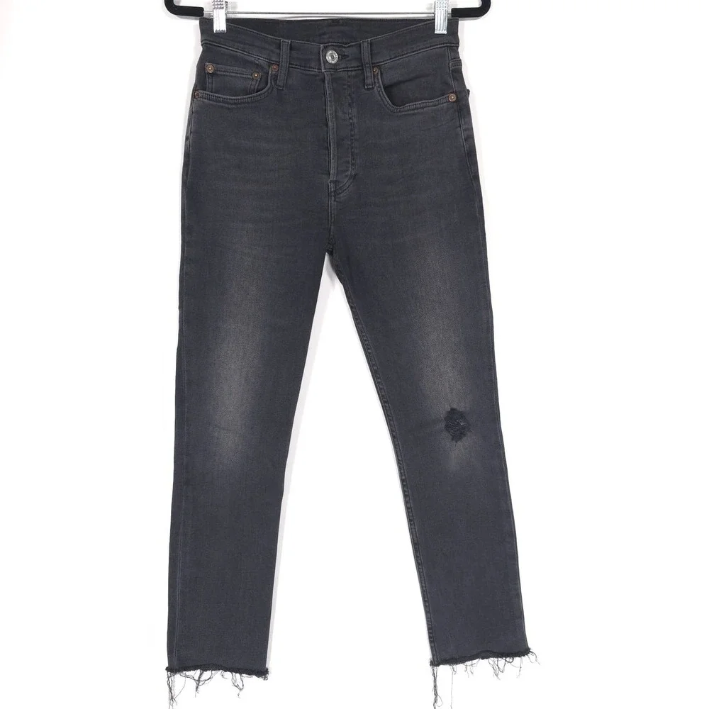 RE/DONE‎ Women's Jeans Size 28 LIVEINBLK Raw Hem Black Button Fly 196-3WHRAC